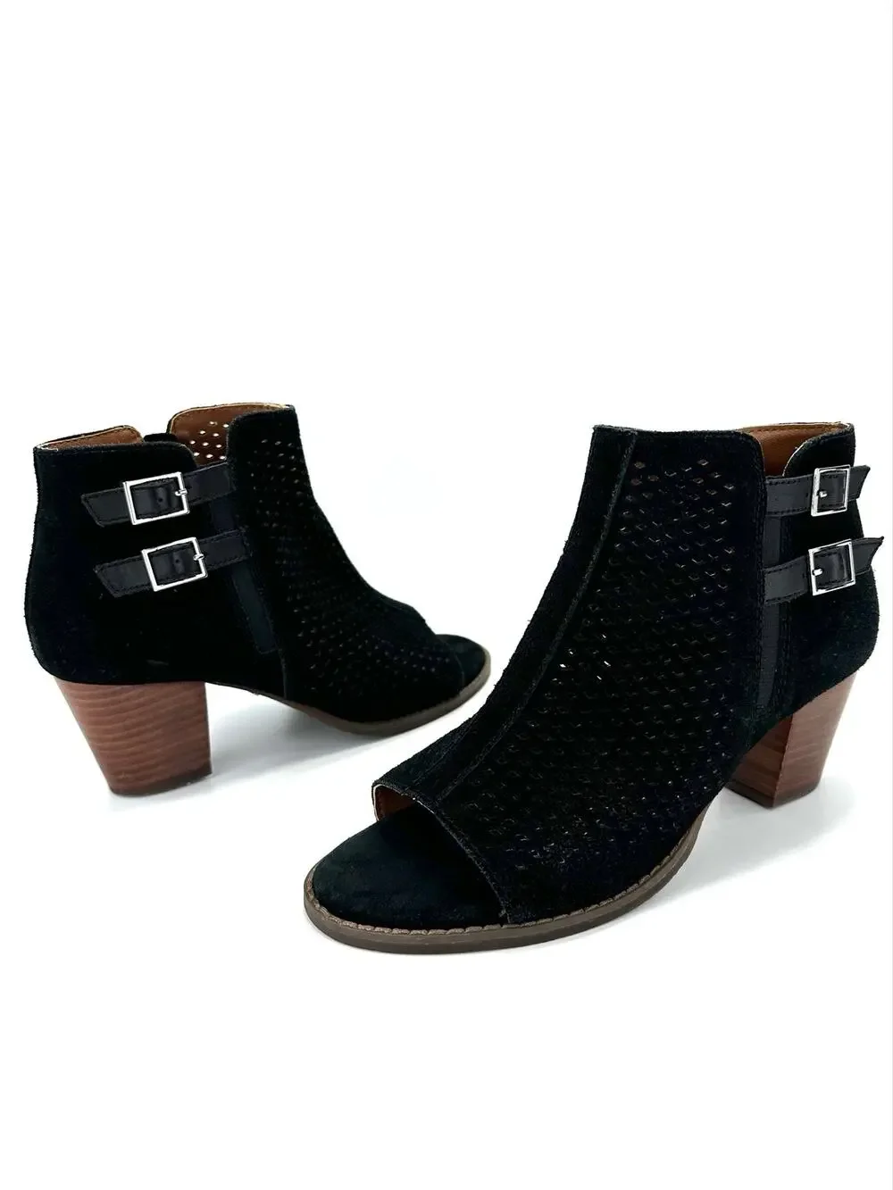 Vionic Chryssa Sandal/Bootie Size 8.5/40 Black Suede Peep/Open-Toe Ankle Boot